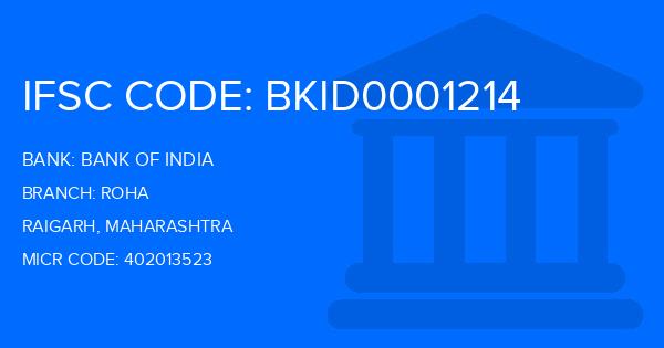 Bank Of India (BOI) Roha Branch IFSC Code