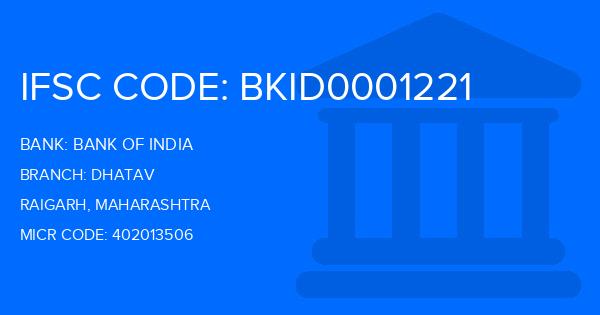 Bank Of India (BOI) Dhatav Branch IFSC Code