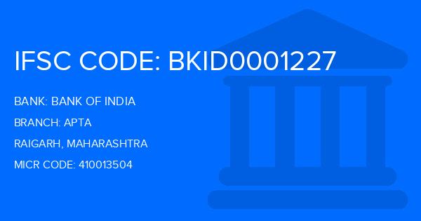 Bank Of India (BOI) Apta Branch IFSC Code