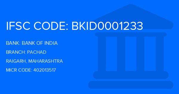 Bank Of India (BOI) Pachad Branch IFSC Code