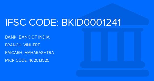Bank Of India (BOI) Vinhere Branch IFSC Code