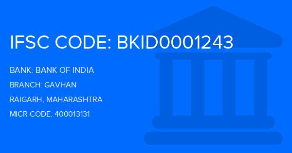 Bank Of India (BOI) Gavhan Branch IFSC Code