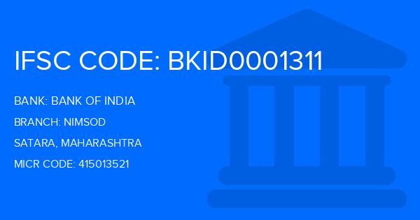 Bank Of India (BOI) Nimsod Branch IFSC Code