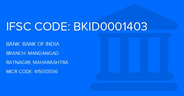 Bank Of India (BOI) Mandangad Branch IFSC Code