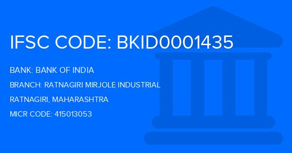 Bank Of India (BOI) Ratnagiri Mirjole Industrial Branch IFSC Code