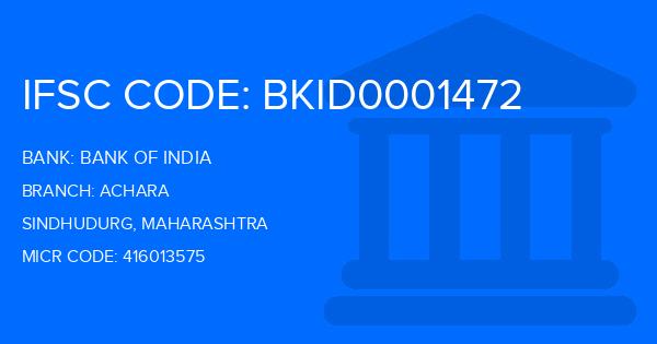 Bank Of India (BOI) Achara Branch IFSC Code