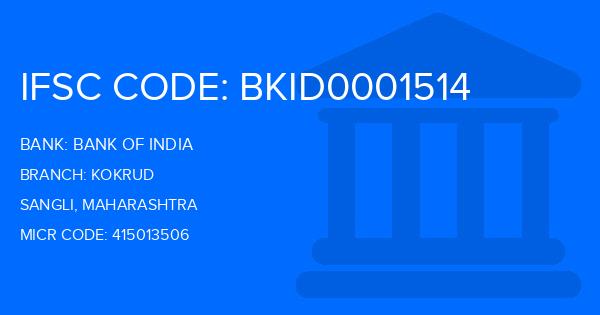 Bank Of India (BOI) Kokrud Branch IFSC Code