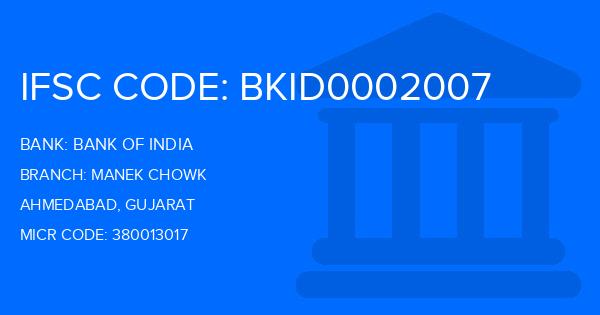 Bank Of India (BOI) Manek Chowk Branch IFSC Code