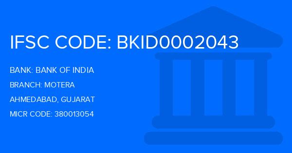 Bank Of India (BOI) Motera Branch IFSC Code