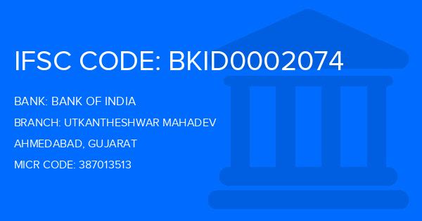 Bank Of India (BOI) Utkantheshwar Mahadev Branch IFSC Code