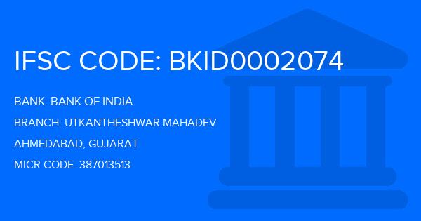 Bank Of India (BOI) Utkantheshwar Mahadev Branch IFSC Code