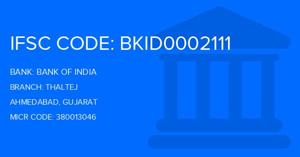 Bank Of India (BOI) Thaltej Branch IFSC Code