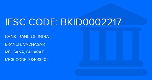 Bank Of India (BOI) Vadnagar Branch IFSC Code
