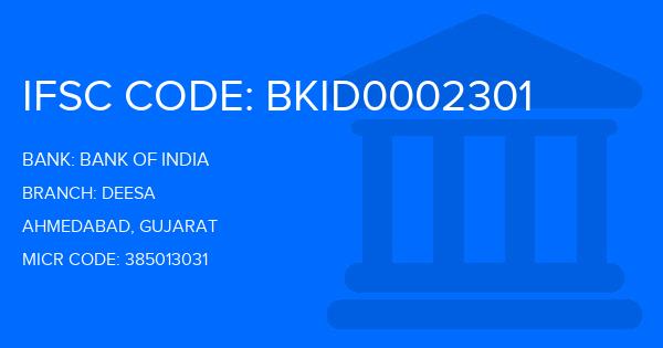 Bank Of India (BOI) Deesa Branch IFSC Code