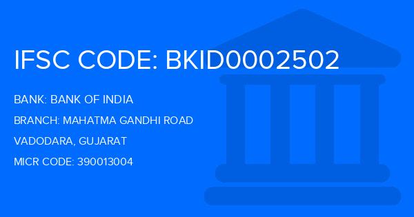 Bank Of India (BOI) Mahatma Gandhi Road Branch IFSC Code
