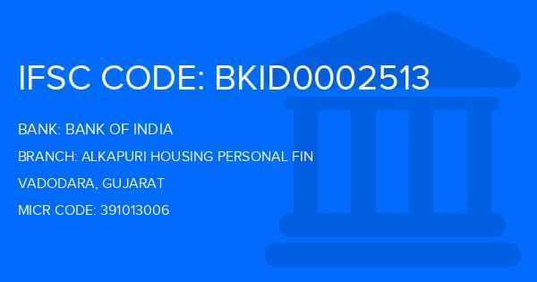 Bank Of India (BOI) Alkapuri Housing Personal Fin Branch IFSC Code