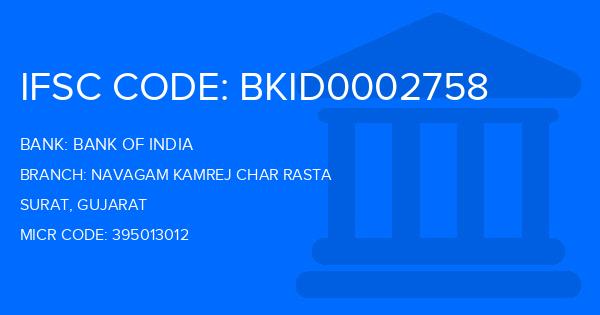 Bank Of India (BOI) Navagam Kamrej Char Rasta Branch IFSC Code