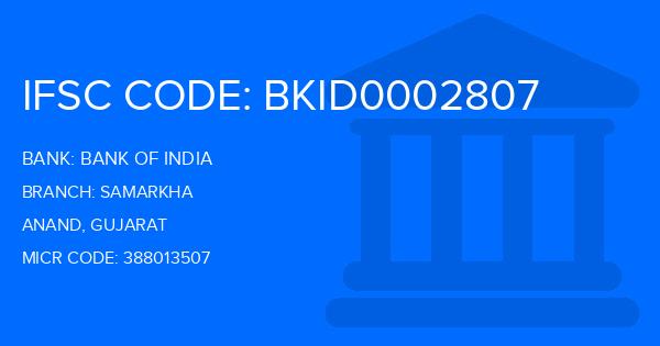 Bank Of India (BOI) Samarkha Branch IFSC Code