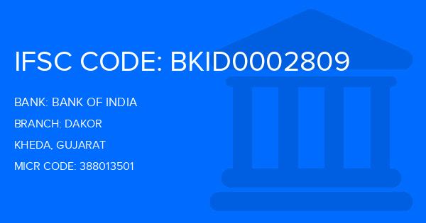 Bank Of India (BOI) Dakor Branch IFSC Code