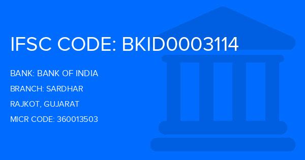 Bank Of India (BOI) Sardhar Branch IFSC Code