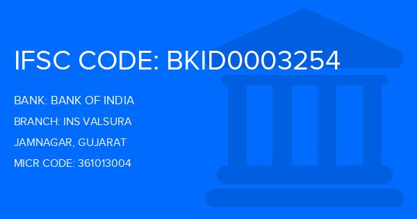 Bank Of India (BOI) Ins Valsura Branch IFSC Code