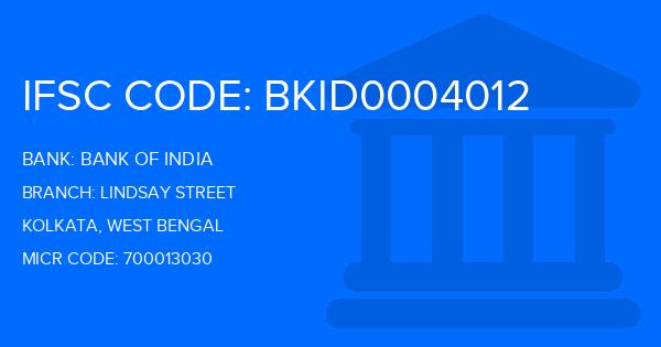 Bank Of India (BOI) Lindsay Street Branch IFSC Code