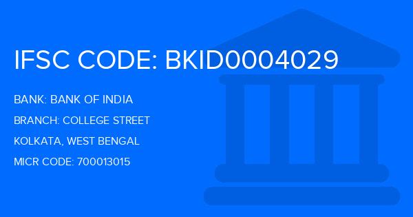 Bank Of India (BOI) College Street Branch IFSC Code