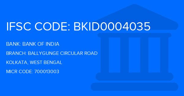 Bank Of India (BOI) Ballygunge Circular Road Branch IFSC Code
