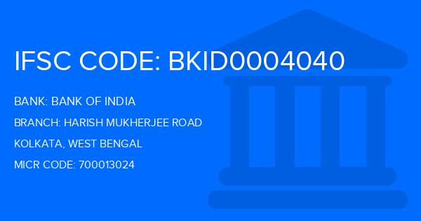 Bank Of India (BOI) Harish Mukherjee Road Branch IFSC Code