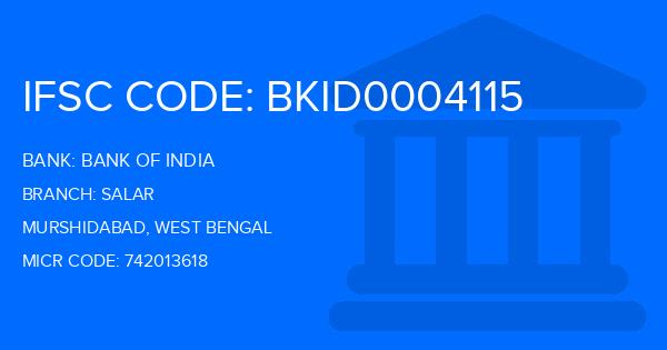 Bank Of India (BOI) Salar Branch IFSC Code