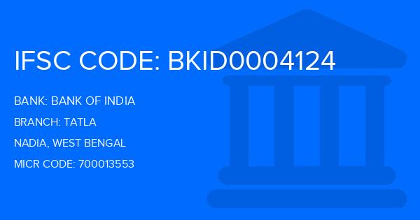 Bank Of India (BOI) Tatla Branch IFSC Code