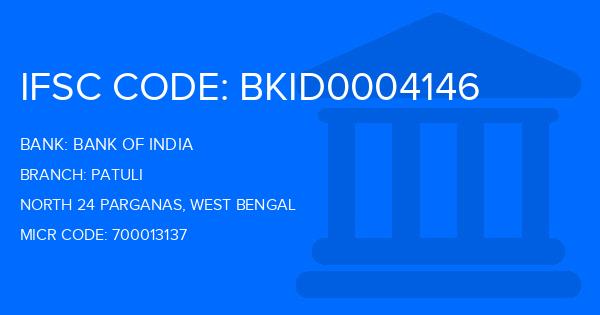 Bank Of India (BOI) Patuli Branch IFSC Code