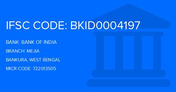 Bank Of India (BOI) Mejia Branch IFSC Code