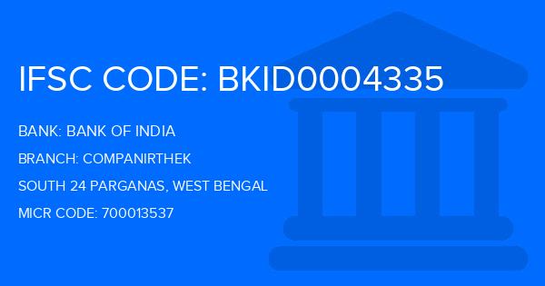 Bank Of India (BOI) Companirthek Branch IFSC Code
