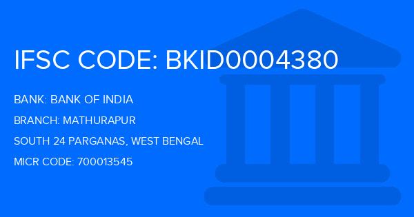 Bank Of India (BOI) Mathurapur Branch IFSC Code