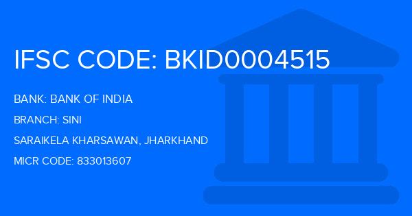 Bank Of India (BOI) Sini Branch IFSC Code