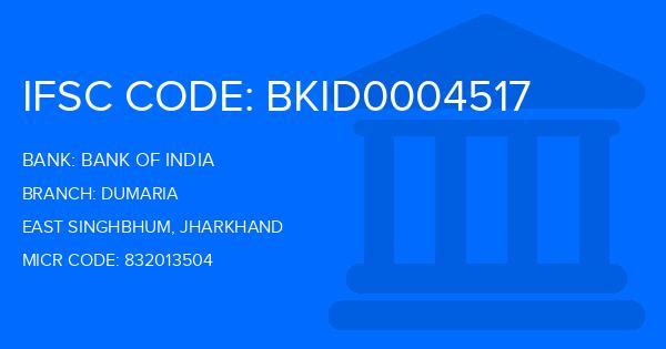 Bank Of India (BOI) Dumaria Branch IFSC Code