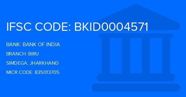 Bank Of India (BOI) Biru Branch IFSC Code