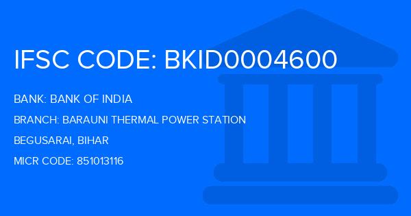 Bank Of India (BOI) Barauni Thermal Power Station Branch IFSC Code
