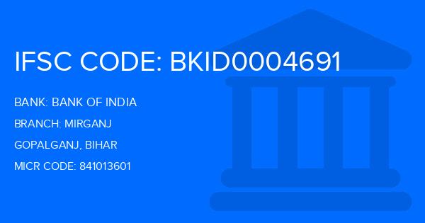 Bank Of India (BOI) Mirganj Branch IFSC Code