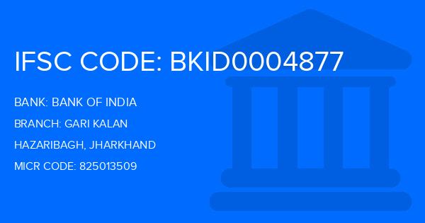 Bank Of India (BOI) Gari Kalan Branch IFSC Code