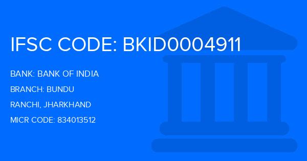 Bank Of India (BOI) Bundu Branch IFSC Code