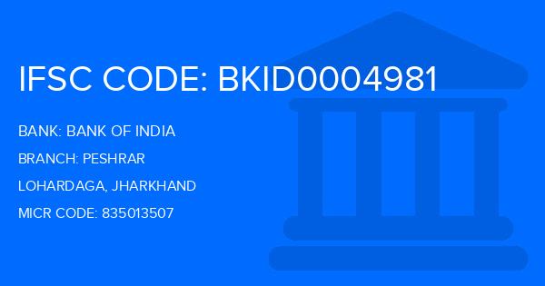 Bank Of India (BOI) Peshrar Branch IFSC Code