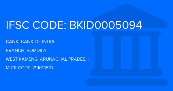 Bank Of India (BOI) Bomdila Branch IFSC Code