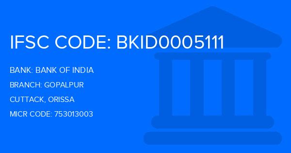 Bank Of India (BOI) Gopalpur Branch IFSC Code