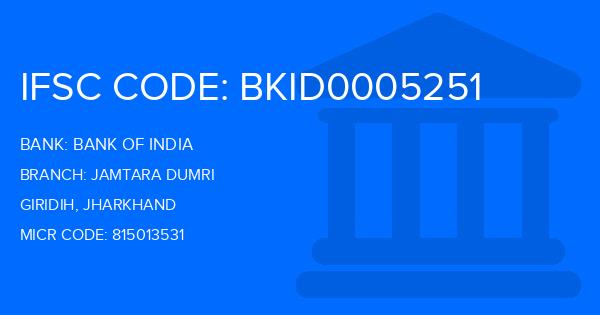 Bank Of India (BOI) Jamtara Dumri Branch IFSC Code