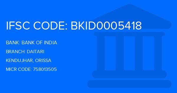 Bank Of India (BOI) Daitari Branch IFSC Code