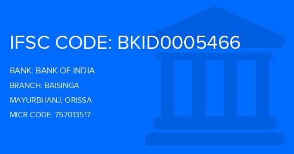 Bank Of India (BOI) Baisinga Branch IFSC Code