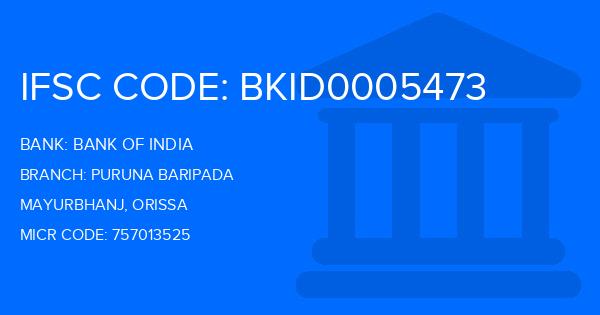 Bank Of India (BOI) Puruna Baripada Branch IFSC Code