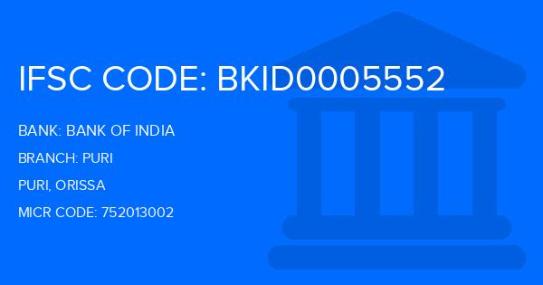 Bank Of India (BOI) Puri Branch IFSC Code